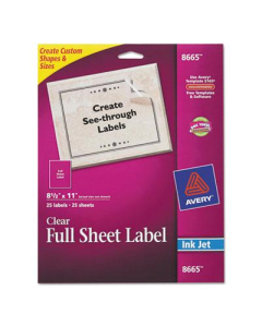Avery 11" x 8-1/2" Full-Sheet Inkjet Mailing Labels, Clear, 25/Pack