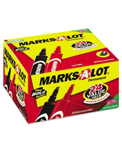 Marks-A-Lot Regular Permanent Marker, Chisel Tip, Red/Black, 24-Pack