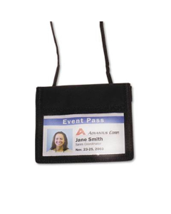 Advantus 4-3/4" x 4-1/8" Horizontal ID Badge Holder with Convention Neck Pouch, Black, 12/Pack