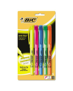 BIC Brite Liner Chisel Tip Fluorescent Highlighter, Assorted, 5-Pack
