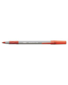 BIC Round Stic Grip 0.8 mm Fine Stick Ballpoint Pens, Red, 12-Pack