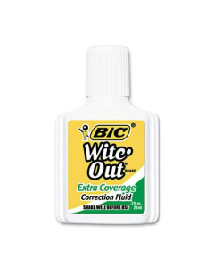 BIC Wite-Out Extra Coverage Correction Fluid, 20 ml Bottle, White, 12-Pack
