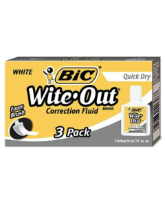 BIC Wite-Out Quick Dry Correction Fluid, 20 ml Bottle, White, 3-Pack