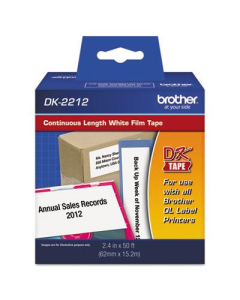 Brother DK2212 Continuous Film 2.4" x 50 ft. Label Tape Roll, White