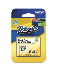 Brother P-Touch M231 M Series 1/2" x 26.2 ft. Tape Cartridge, Black on White