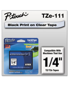 Brother P-Touch TZE111 TZe Series 1/4" x 26.2 ft. Standard Labeling Tape, Black on Clear
