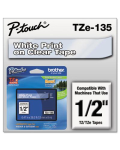 Brother P-Touch TZE141 TZe Series 1/2" x 26.2 ft. Standard Labeling Tape, White on Clear