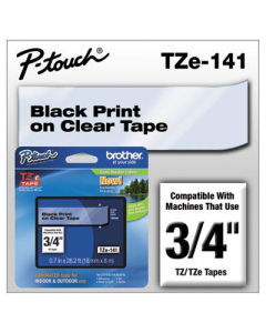 Brother P-Touch TZE141 TZe Series 3/4" x 26.2 ft. Standard Labeling Tape, Black on Clear