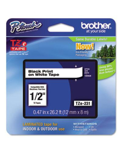 Brother P-Touch TZE231 TZe Series 1/2" x 26.2 ft. Standard Labeling Tape, Black on White