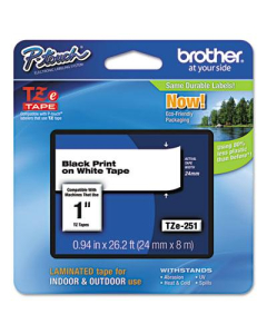 Brother P-Touch TZE251 TZe Series 1" x 26.2 ft. Standard Labeling Tape, Black on White
