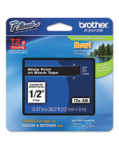 Brother P-Touch TZE335 TZe Series 1/2" x 26.2 ft. Standard Labeling Tape, White on Black