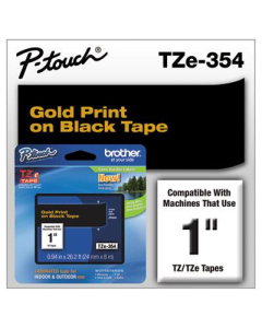 Brother P-Touch TZE354 TZe Series 1" x 26.2 ft. Standard Labeling Tape, Gold on Black