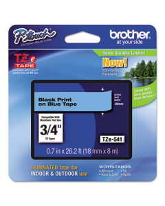 Brother P-Touch TZE541 TZe Series 3/4" x 26.2 ft. Standard Labeling Tape, Black on Blue