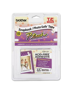 Brother P-Touch TZEAF231 TZ Series 1/2" x 26.2 ft. Photo-Safe Tape, Black on White