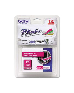 Brother P-Touch TZEMQP35 TZe Series 1/2" x 16.4 ft. Standard Labeling Tape, White/Berry Pink