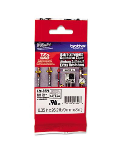 Brother P-Touch TZES221 TZe Series 3/8" x 26.2 ft. Labeling Tape, Black on White