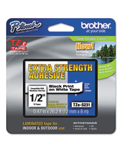 Brother P-Touch TZES231 TZe Series 1/2" x 26.2 ft. Labeling Tape, Black on White