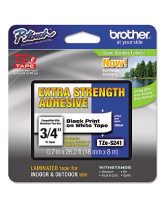 Brother P-Touch TZES241 TZe Series 3/4" x 26.2 ft. Labeling Tape, Black on White