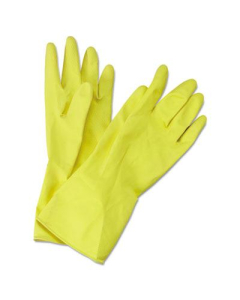 Boardwalk Medium Flock-Lined Latex Cleaning Gloves, Yellow, 12 Pairs