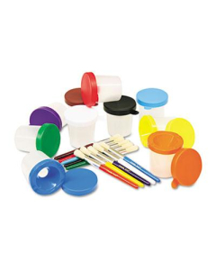 Creativity Street No-Spill Cups & Coordinating Brushes, Assorted Colors, 10/Set