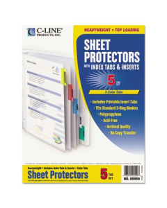 C-Line 8-1/2" x 11" Poly Sheet Protectors with Index Tabs, Assorted, 5/Set