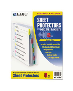 C-Line 8-1/2" x 11" Poly Sheet Protectors with Index Tabs, Assorted, 8/Set