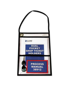 C-Line 9" x 12" Dual-Pocket Clear Shop Ticket Holder with Strap, 15/Box