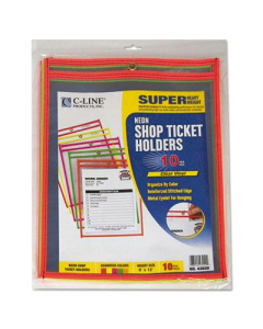 C-Line 9" x 12" Stitched Shop Ticket Holder, Assorted Colors, 10/Box