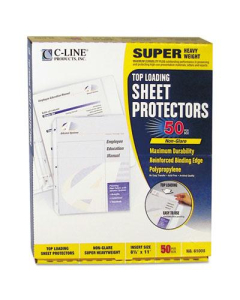 C-Line 8-1/2" x 11" Top-Load Super Heavyweight Non-Glare Poly Sheet Protectors, 50/Box