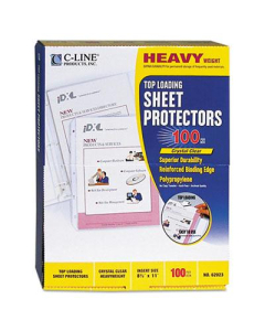 C-Line 8-1/2" x 11" Top-Load Heavyweight Clear Poly Sheet Protectors, 100/Box