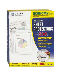 C-Line 8-1/2" x 11" Top-Load Economy Non-Glare Poly Sheet Protectors, 200/Box