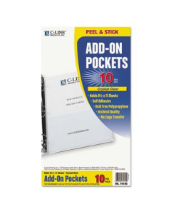C-Line 8-3/4" x 5-1/8" Peel & Stick Add-On Filing Pockets, 10/Box