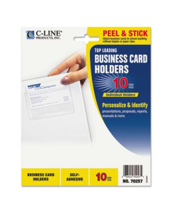 C-Line 3-1/2" x 2" Top-Load Self-Adhesive Business Card Holders, 10/Pack