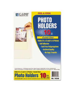 C-Line 4-3/8" x 6-1/2" Peel & Stick Photo Holders for 3" x 5" & 4" x 6" Photos, 10/Pack