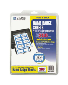 C-Line 3-3/8" x 2-1/3" Self-Adhesive Printable Name Badges, Blue, 200/Box