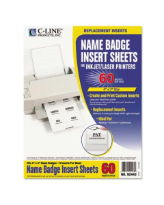 C-Line 4" x 3" Additional Name Badge Inserts, White, 60/Pack