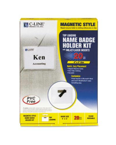 C-Line 4" x 3" Horizontal Magnetic Name Badge Holder Kit, Clear, 20/Box