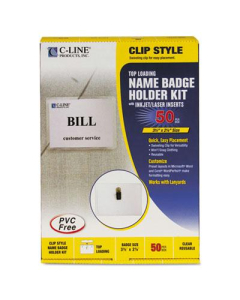C-Line 3-1/2" x 2-1/4" Top Load Badge Holder Kits, White, 50/Box