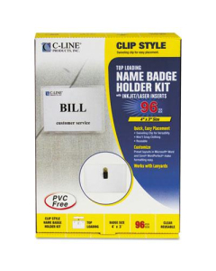 C-Line 4" x 3" Top Load Clip Badge Holder Kits, 96/Box
