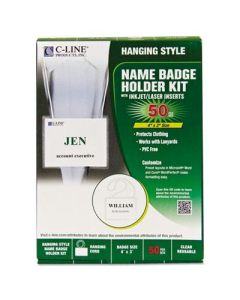 C-Line 4" x 3" Biodegradable Name Badge Holder Kit, Clear, 50/Box