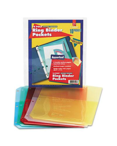 Cardinal 8-1/2" x 11" Ring Binder Poly Pockets, Assorted, 5/Pack