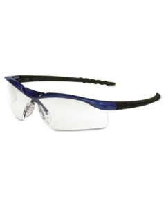 MCR Safety Crews Dallas Wraparound Safety Glasses, Metallic Blue Frame with Clear AntiFog Lens