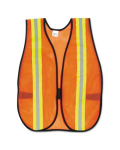 MCR Safety Crews Orange Polyester Safety Vest with 2" Reflective Strips & Side Straps, One Size