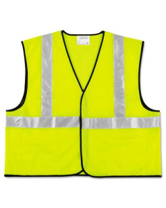 MCR Safety Crews Class 2 Polyester Safety Vest, Fluorescent Lime with Silver Stripe, XL