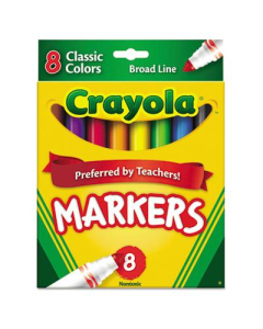 Crayola Non-Washable Marker, Broad Point, Assorted, 8-Pack