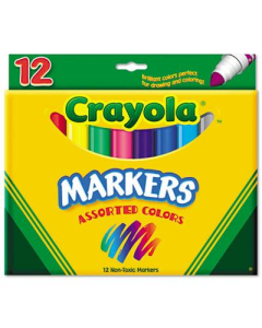 Crayola Non-Washable Marker, Broad Point, Assorted, 12-Pack