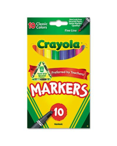 Crayola Non-Washable Marker, Fine Point, Assorted, 10-Pack