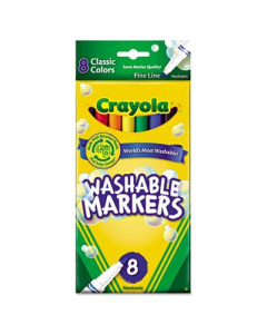 Crayola Ultra-Clean Washable Marker, Fine Point, Assorted, 8-Pack