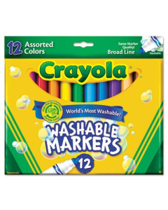 Crayola Washable Marker, Broad Point, Assorted, 12-Pack