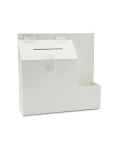 Deflect-o Suggestion Box with Lock, 13.8" W x 3.6" D x 13" H, White